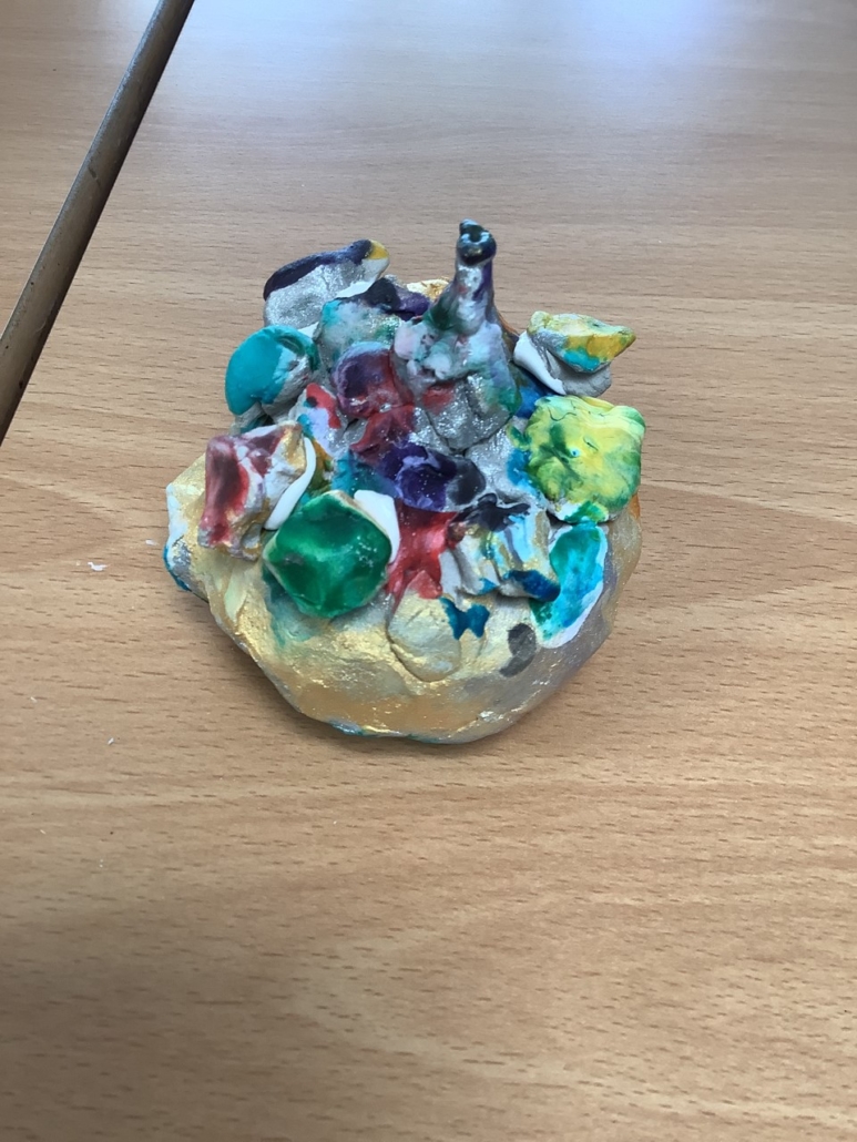Winner of 7-9 yrs - Charlie Greenaway age 7 (Barton Seagrave Primary School) - Nicely decorated jewelled orb, multi coloured and with gold paint and sparkles