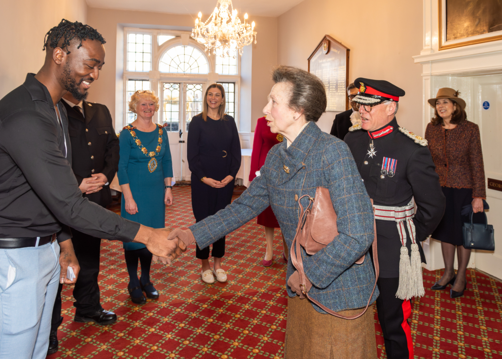 HRH Princess Royal being introduced to one of the Founders of Off The Streets NN, Ravaun Jones