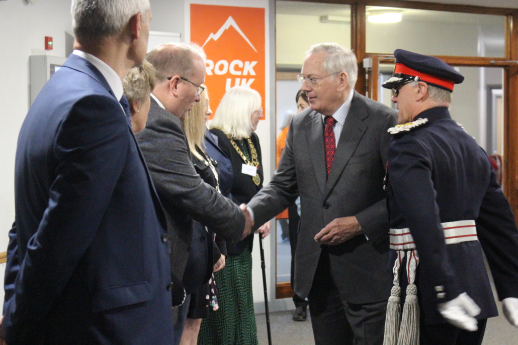 HRH The Duke of Gloucester shaking hands with Mr Malcolm Maclean, Chief Executive Officer, Rock UK