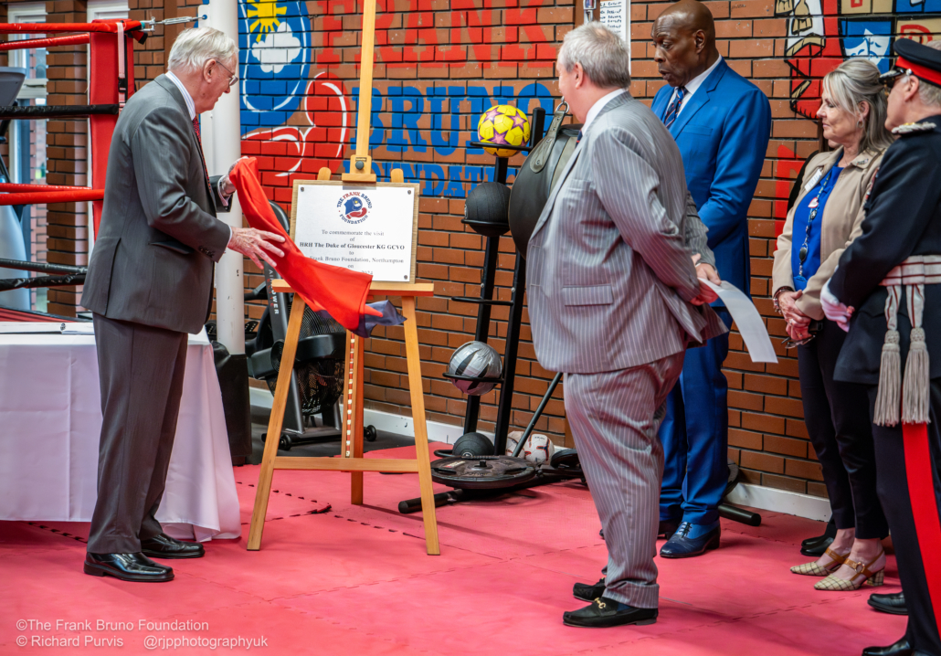 HRH The Duke of Gloucester unveiling plaque to commemorate his visit to Frank Bruno Foundation, Northampton