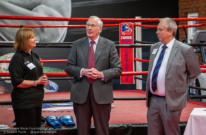 HRH The Duke of Gloucester with Chairman and Trustee of Frank Bruno Foundation, Mr David Davies and Ms Lisa Calvert, Business Manager