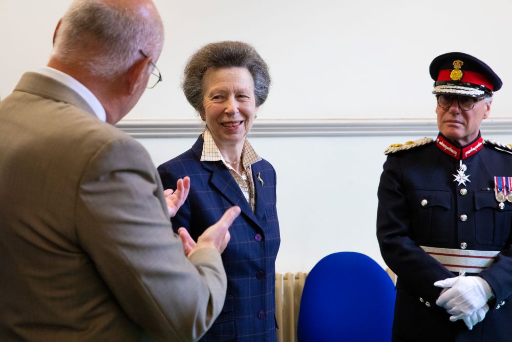 HRH The Princess Royal listening to her host, Dominic Goble JP DL
